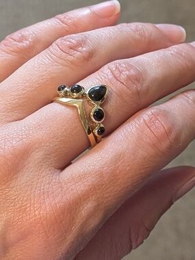 Anna Beck Gold over 925 Sterling Silver Stacked Ring with Black Onyx - Size 7